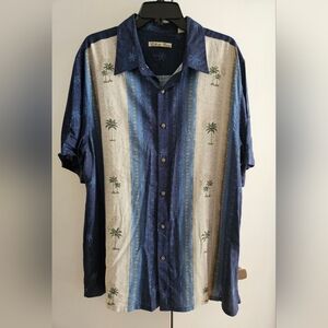 Batik Bay Men's Navy and Beige Short Sleeves Shirt Palm Tree Patterns Size XL